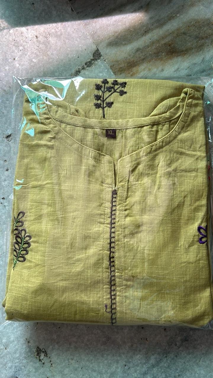 Green Cotton Khadi Kantha Work Suit Set